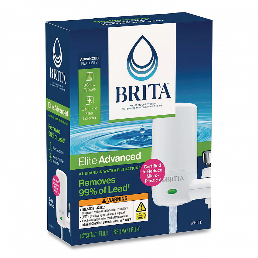 Water Faucet Mount Filtration System with 1 Elite Advanced Replacement Filter, White, 4/Carton (42201CT)