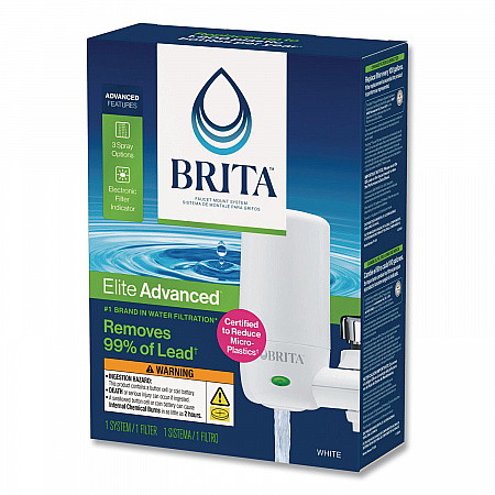 Water Faucet Mount Filtration System with 1 Elite Advanced Replacement Filter, White, 4/Carton (42201CT)