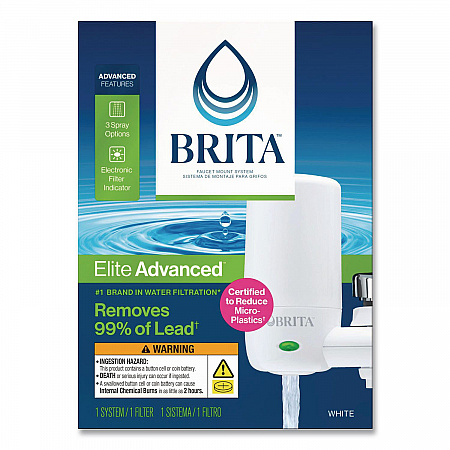 Water Faucet Mount Filtration System with 1 Elite Advanced Replacement Filter, White, 4/Carton (42201CT)