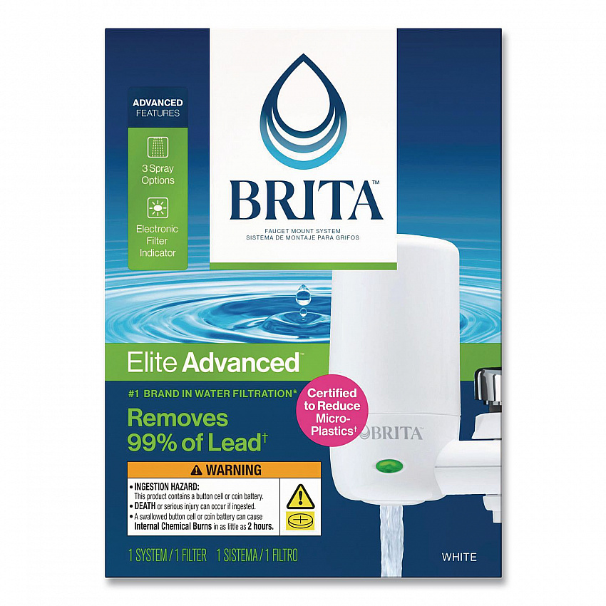 Water Faucet Mount Filtration System with 1 Elite Advanced Replacement Filter, White, 4/Carton (42201CT)