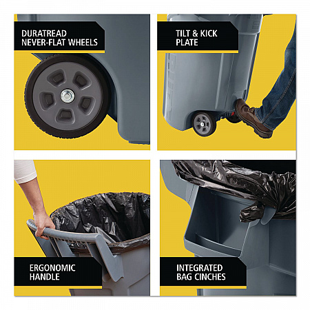Vented Wheeled BRUTE Container, 32 gal, Plastic, Gray (2179403)
