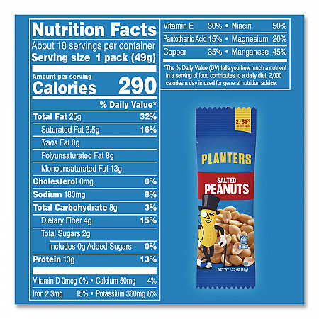 Salted Peanuts, 1.75 oz Pack, 18 Packs/Box (20900627)