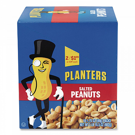 Salted Peanuts, 1.75 oz Pack, 18 Packs/Box (20900627)