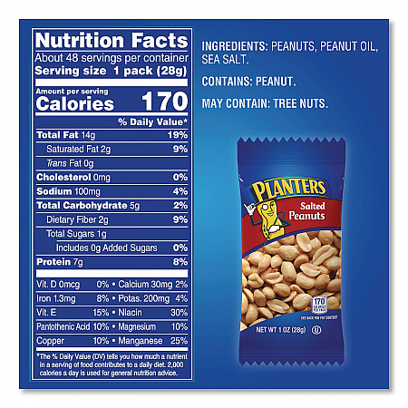 Salted Peanuts, 1 oz Pack, 48/Box (22000760)