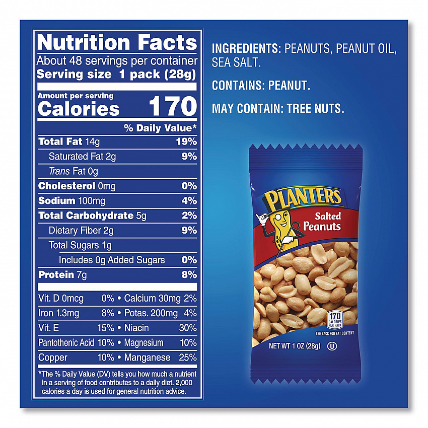 Salted Peanuts, 1 oz Pack, 48/Box (22000760)