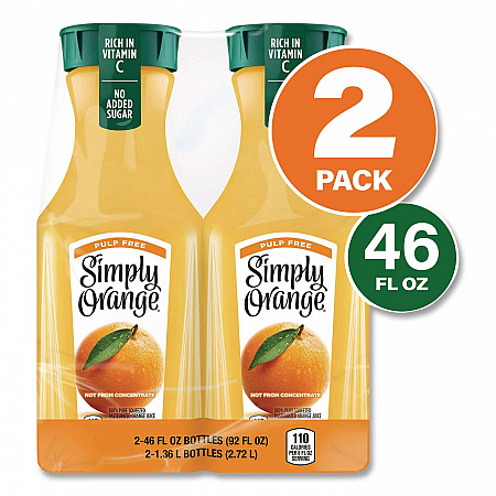 Orange Juice Pulp Free, 52 oz Bottle, 2/Pack (90200102)