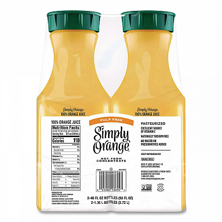 Orange Juice Pulp Free, 52 oz Bottle, 2/Pack (90200102)