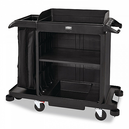 Compact Housekeeping Cart, Plastic, 3 Shelves 1 Bin, 23 x 53.12 x 19.1, Black (2202585)