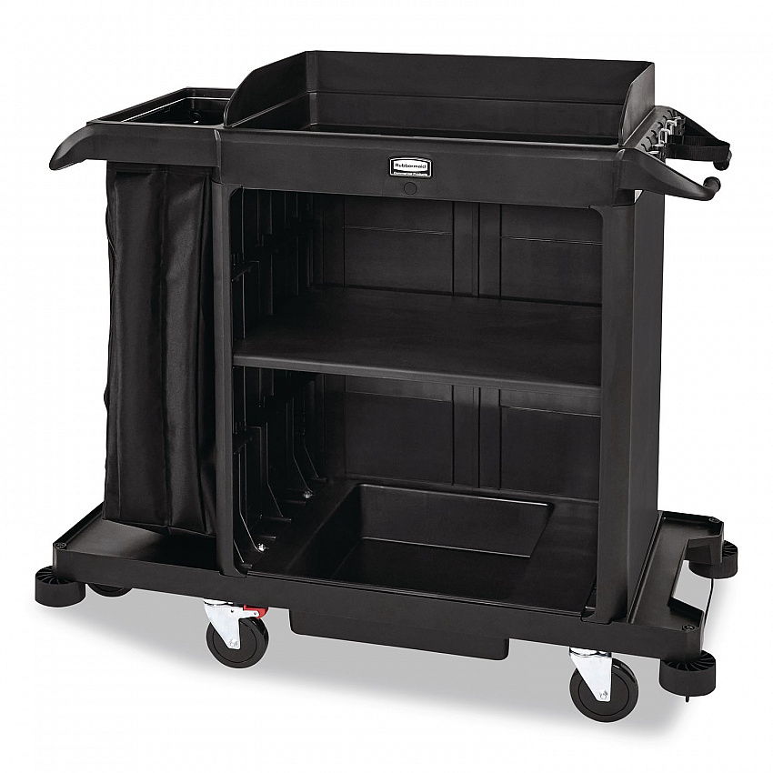 Compact Housekeeping Cart, Plastic, 3 Shelves 1 Bin, 23 x 53.12 x 19.1, Black (2202585)
