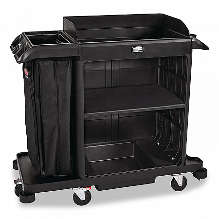 Compact Housekeeping Cart, Plastic, 3 Shelves 1 Bin, 23 x 53.12 x 19.1, Black (2202585)