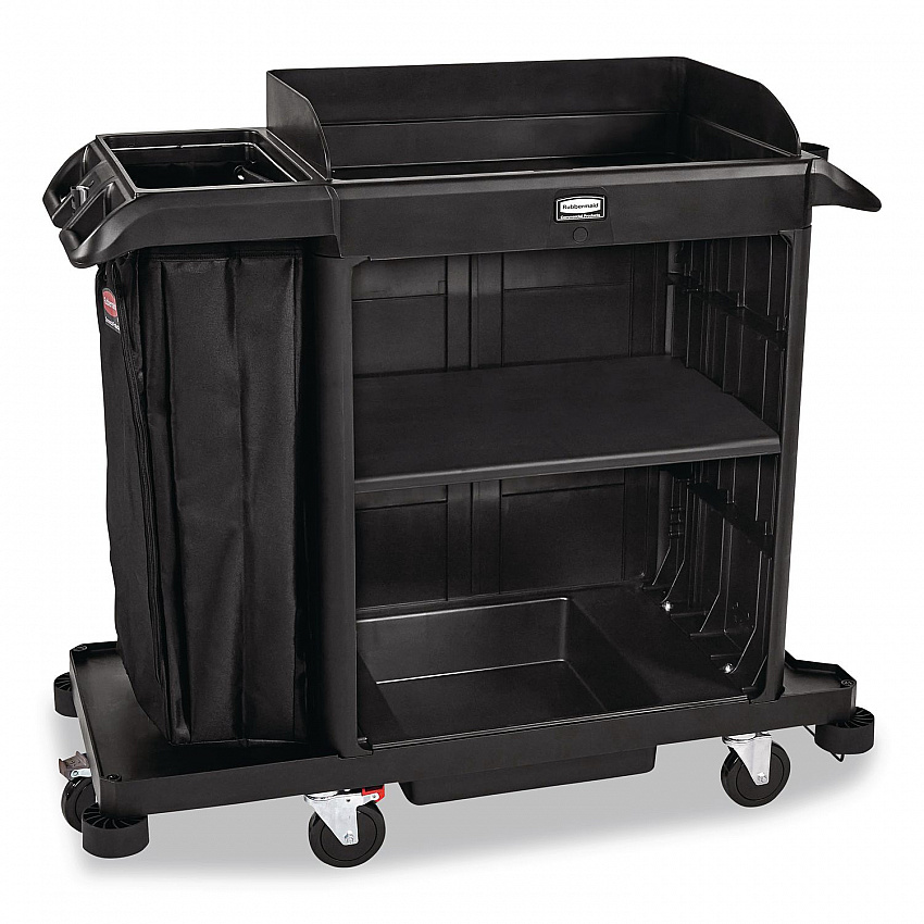Compact Housekeeping Cart, Plastic, 3 Shelves 1 Bin, 23 x 53.12 x 19.1, Black (2202585)