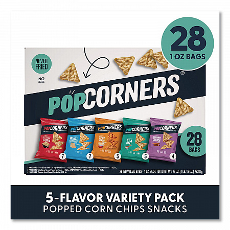 Popped Corn Chips Snacks Variety Pack, Assorted Flavors, 1 oz Bag, 28/Pack (22002179)