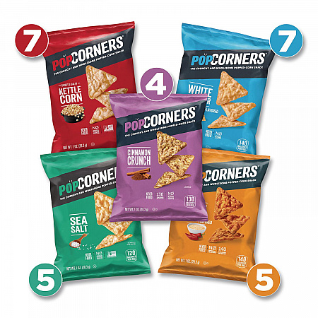 Popped Corn Chips Snacks Variety Pack, Assorted Flavors, 1 oz Bag, 28/Pack (22002179)