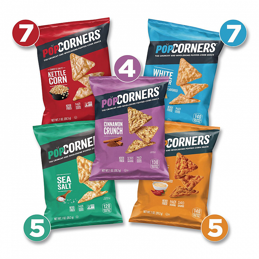 Popped Corn Chips Snacks Variety Pack, Assorted Flavors, 1 oz Bag, 28/Pack (22002179)
