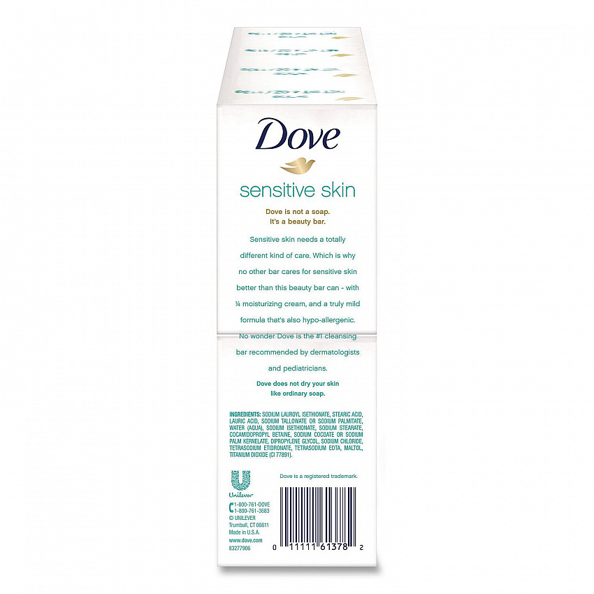 Sensitive Skin Bath Bar, Unscented, 3.75 oz, 8 Bars/Pack, 9 Packs/Carton (CB613789)