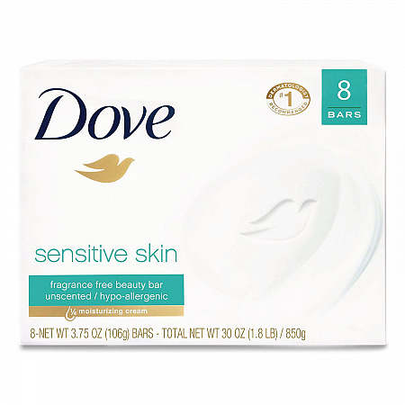 Sensitive Skin Bath Bar, Unscented, 3.75 oz, 8 Bars/Pack, 9 Packs/Carton (CB613789)
