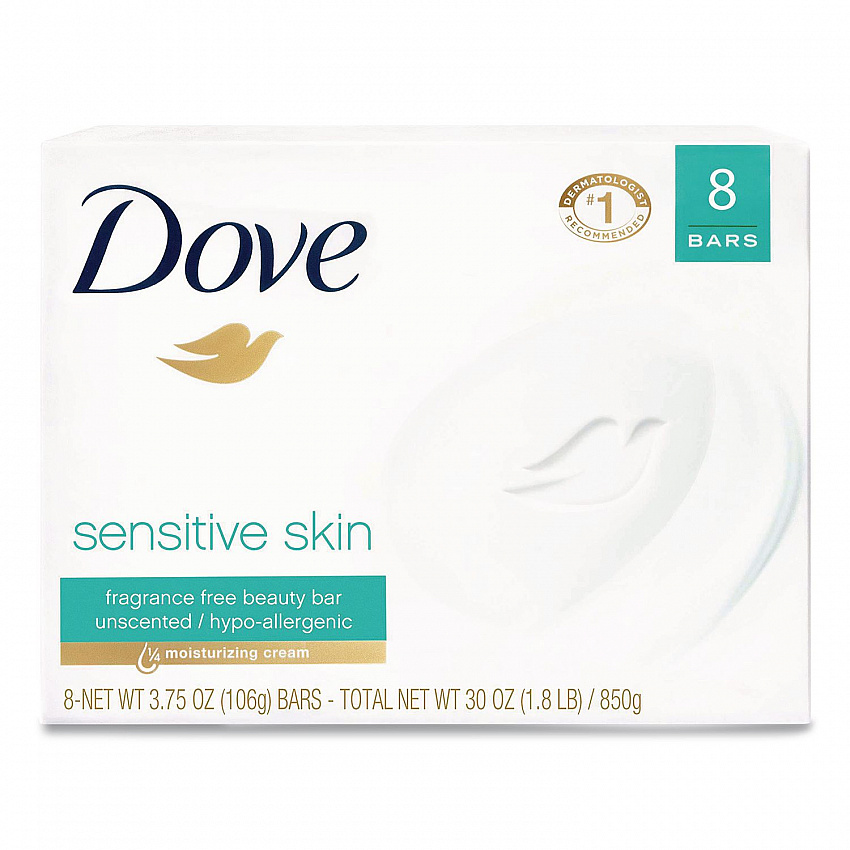 Sensitive Skin Bath Bar, Unscented, 3.75 oz, 8 Bars/Pack, 9 Packs/Carton (CB613789)