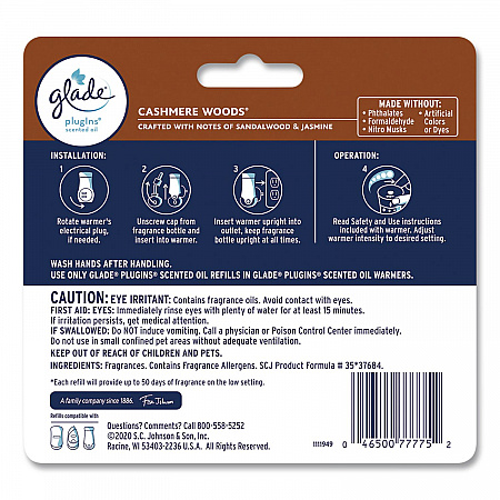 Plugin Scented Oil Refill, Cashmere Woods, 0.67 oz, 5/Pack (366544)
