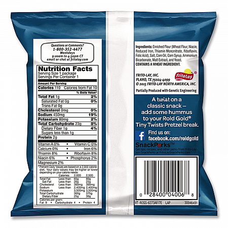 Tiny Twists Pretzels, 1 oz Bag, 88/Carton (32430)