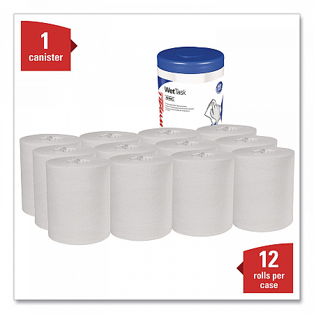 WetTask System Prep Wipers for Bleach/Disinfectants/Sanitizers Hygienic Enclosed System Refills, w/Canister, 55/RL,12 Roll/CT (7732005)