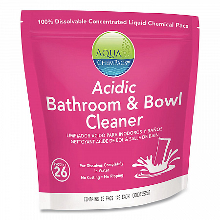 Aqua ChemPacs Acidic Bathroom and Bowl Cleaner, Lavender Scent, 4 g Packets, 12 ChemPacs/Bag with 1 qt Spray Bottle (9320999)