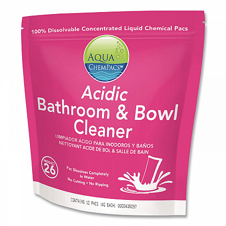 Aqua ChemPacs Acidic Bathroom and Bowl Cleaner, Lavender Scent, 4 g Packets, 12 ChemPacs/Bag with 1 qt Spray Bottle (9320999)
