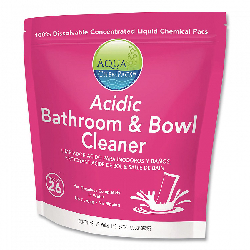 Aqua ChemPacs Acidic Bathroom and Bowl Cleaner, Lavender Scent, 4 g Packets, 12 ChemPacs/Bag with 1 qt Spray Bottle (9320999)