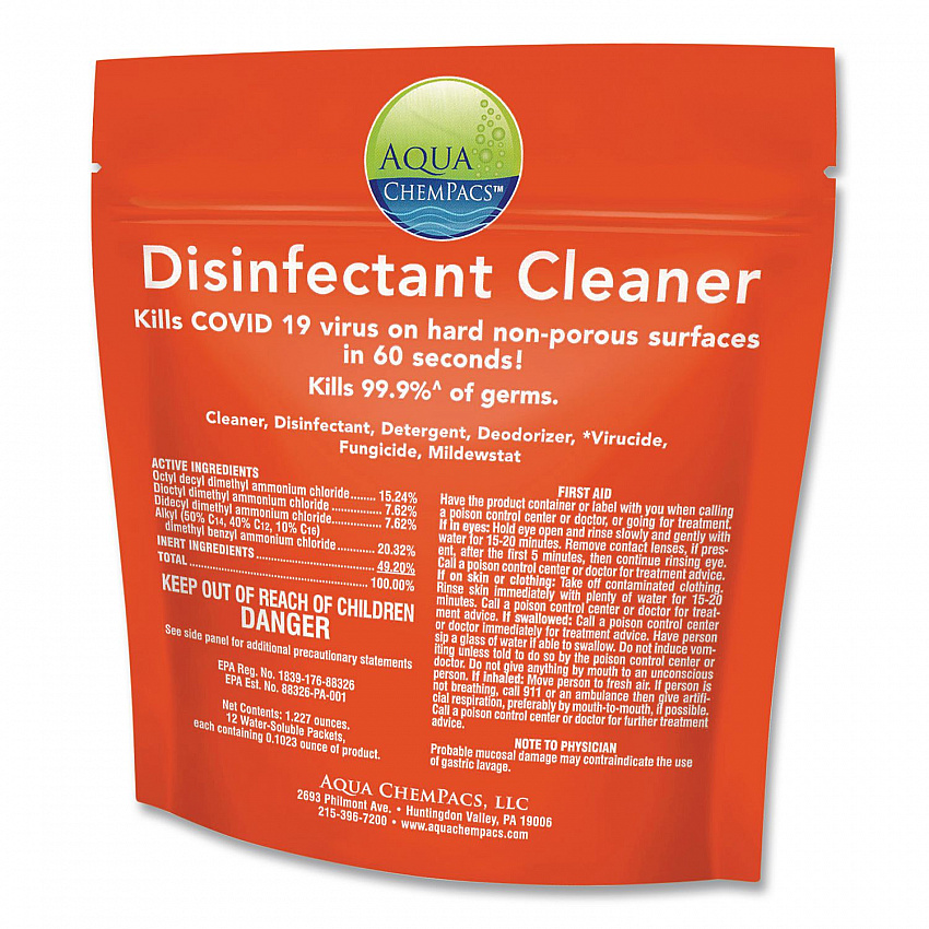 Disinfectant Cleaner, Marine Scent, 2.9 g Packets, 12 Packets/Bag with 1 qt Spray Bottle (9321111)