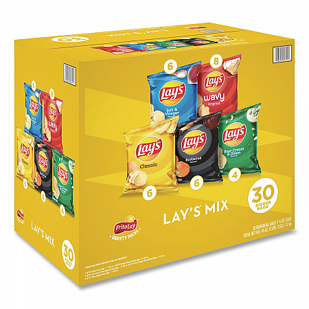 Potato Chip Variety Mix, Assorted Flavors, 1.5 oz Bag, 30 Bags/Carton (22002672)