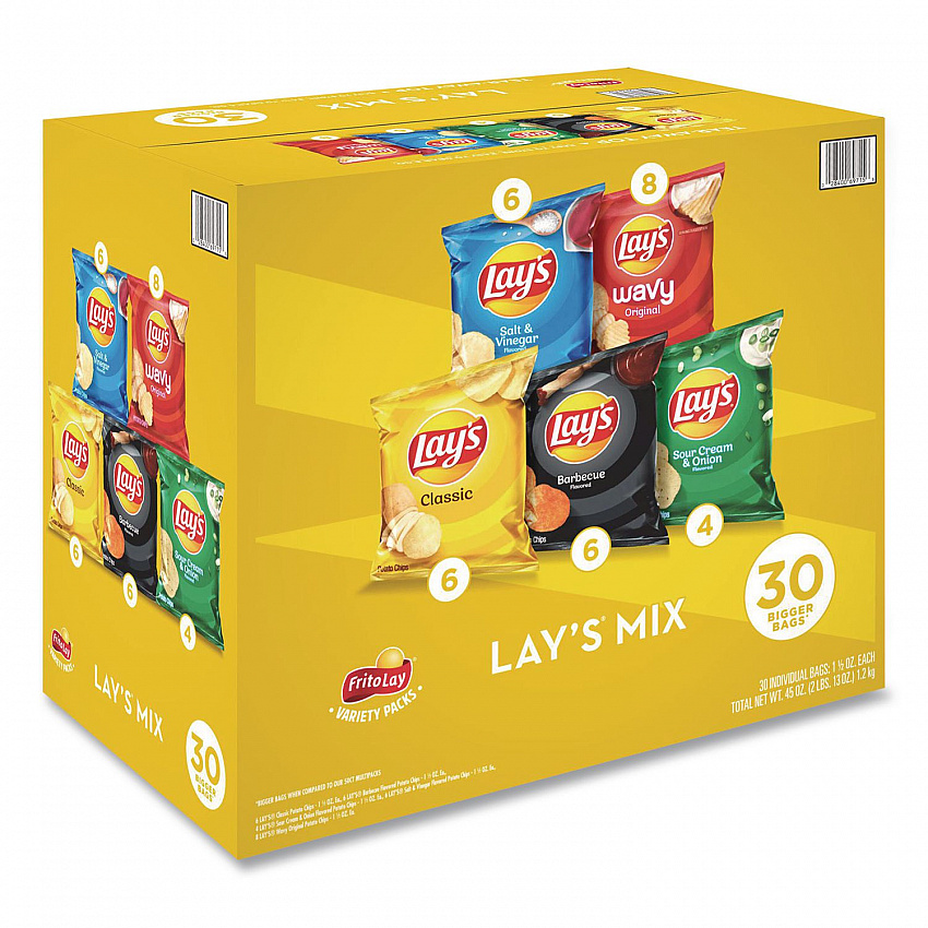 Potato Chip Variety Mix, Assorted Flavors, 1.5 oz Bag, 30 Bags/Carton (22002672)