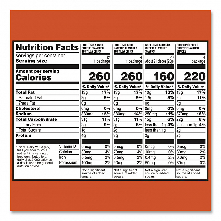Doritos and Cheetos Variety Pack, Assorted Flavors, Assorted Sizes, 30 Bags/Carton (22002673)