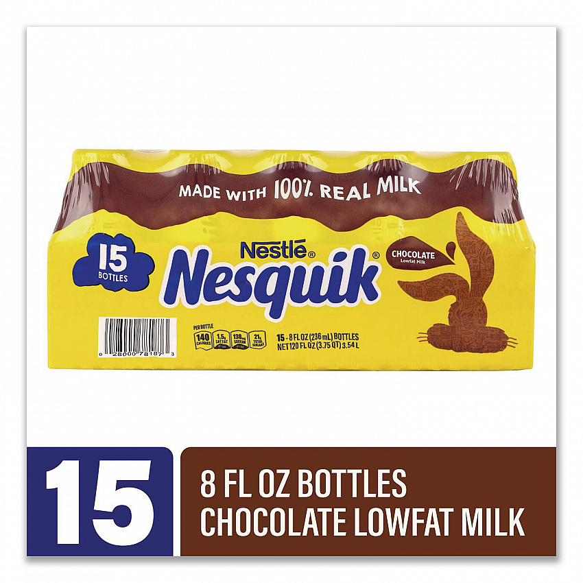 Nesquik Chocolate Lowfat Milk, 8 oz Bottle,  15/Carton (22002681)