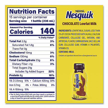 Nesquik Chocolate Lowfat Milk, 8 oz Bottle,  15/Carton (22002681)