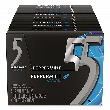 5 Gum, Peppermint Cobalt, 15 Sticks/Pack, 10 Packs/Carton (22002640)