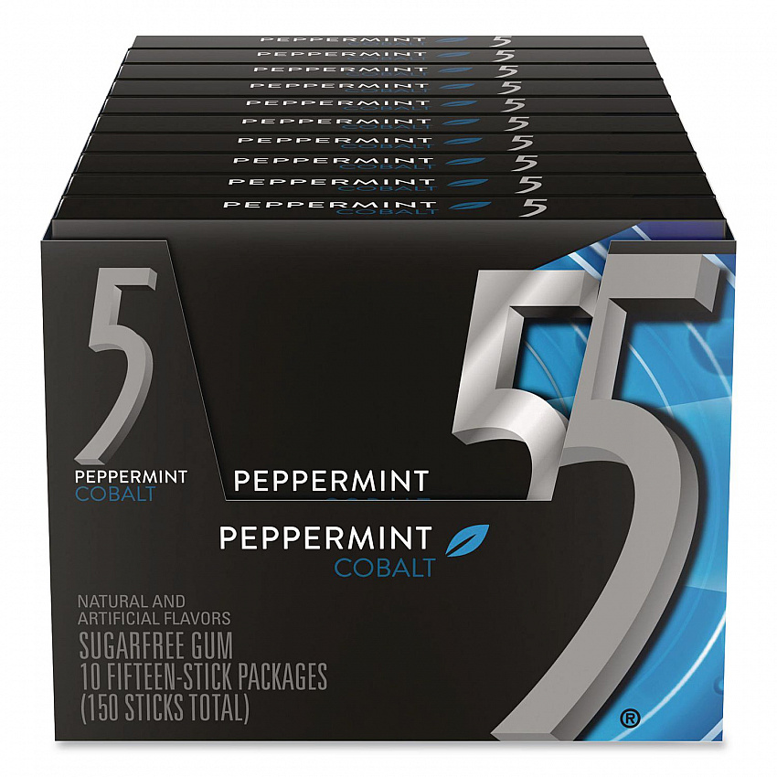 5 Gum, Peppermint Cobalt, 15 Sticks/Pack, 10 Packs/Carton (22002640)