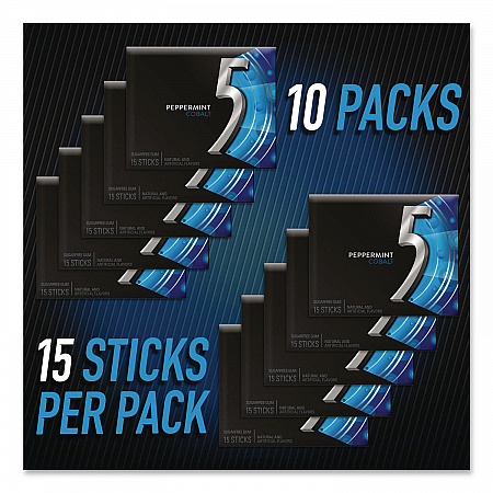 5 Gum, Peppermint Cobalt, 15 Sticks/Pack, 10 Packs/Carton (22002640)