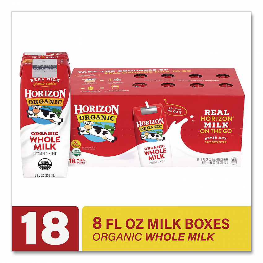 Shelf-Stable Whole Milk Boxes, 8 oz Box, 18/Carton (22002680)