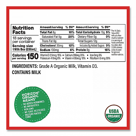 Shelf-Stable Whole Milk Boxes, 8 oz Box, 18/Carton (22002680)