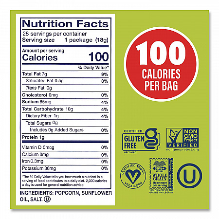 Popcorn, Original, 0.65 oz Bag, 24/Carton (22000408)