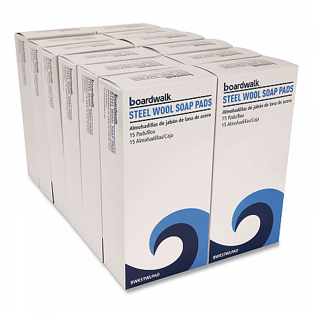 Steel Wool Soap Pads, 3 x 2.5, Blue, 15 Pads/Box, 12 Boxes/Carton (STWLPAD)