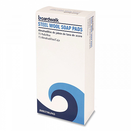 Steel Wool Soap Pads, 3 x 2.5, Blue, 15 Pads/Box, 12 Boxes/Carton (STWLPAD)