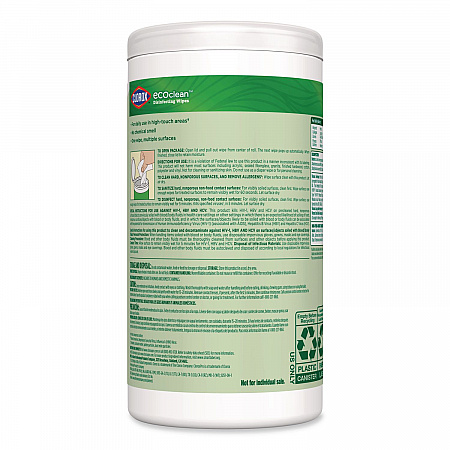 CloroxPro EcoClean Disinfecting Wipes, 1-Ply, 7 x 8, Unscented, White, 3/Carton (60787CT)
