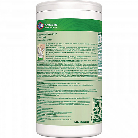CloroxPro EcoClean Disinfecting Wipes, 1-Ply, 7 x 8, Unscented, White, 3/Carton (60787CT)