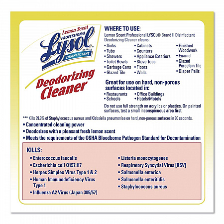 Disinfectant Deodorizing Cleaner Concentrate, Lemon Scent, 1 gal Bottle (76334)