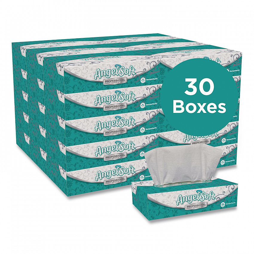 Angel Soft ps Premium Facial Tissues in Flat Box, 2-Ply, White, 100 Sheets/Box, 30 Boxes/Carton (48580CT)