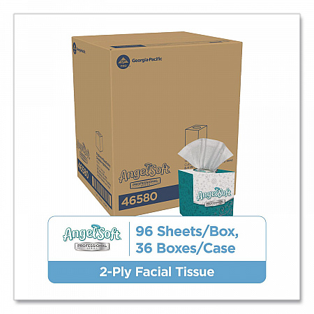 Angel Soft ps Premium Facial Tissue in Cube Box, 2-Ply, White, 96 Sheets/Box, 36 Boxes/Carton (46580CT)