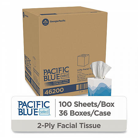 Pacific Blue Select Cube Box Facial Tissue, 2-Ply, White, 100 Sheets/Box, 36 Boxes/Carton (462)