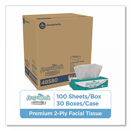 Angel Soft ps Premium Facial Tissues in Flat Box, 2-Ply, White, 100 Sheets/Box, 30 Boxes/Carton (48580CT)