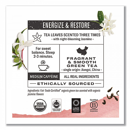 Organic Teas and Teasans, 1.27 oz Filterbag, Jasmine Green, 18/Box (10108)