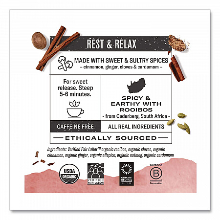 Organic Teas and Teasans, 1.71 oz Filterbag, Rooibos Chai, 18/Box (10200)